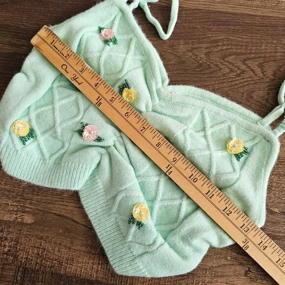 NWOT For Love & Lemons Sutton Floral Knit Sweater Cami Top Soft Pastel Green